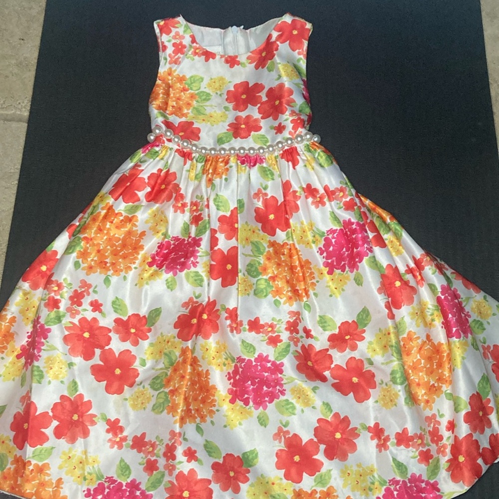 Floral girls dress with pearl waist